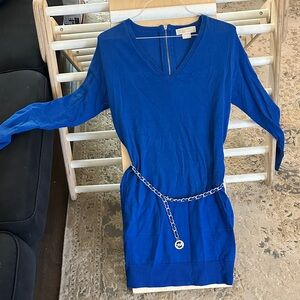 MICHAEL Michael Kors Blue Long Sleeve Dress with Silver Chain
